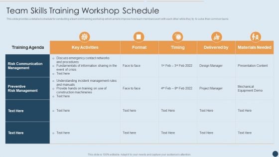 Commercial Real Estate Project Risk Management Team Skills Training Workshop Schedule Portrait PDF