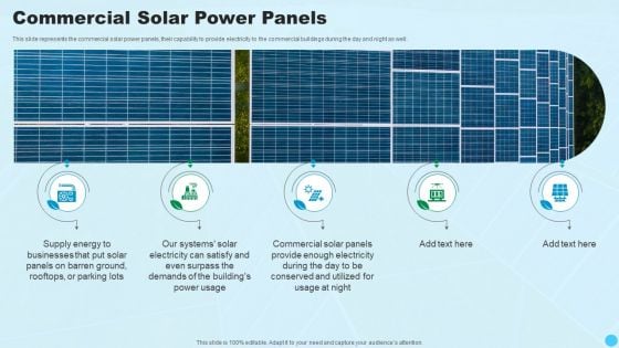 Commercial Solar Power Panels Clean And Renewable Energy Ppt PowerPoint Presentation Infographic Template Summary PDF