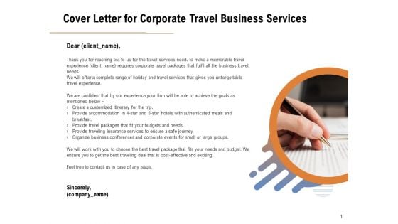 Commercial Travel And Leisure Commerce Cover Letter For Corporate Travel Business Services Summary PDF
