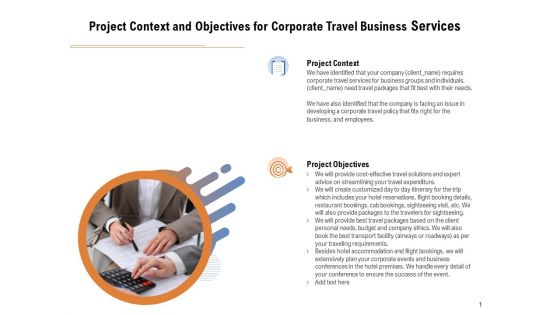 Commercial Travel And Leisure Commerce Project Context And Objectives For Corporate Travel Business Services Demonstration PDF