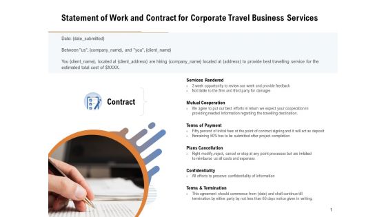 Commercial Travel And Leisure Commerce Statement Of Work And Contract For Corporate Travel Business Services Clipart PDF