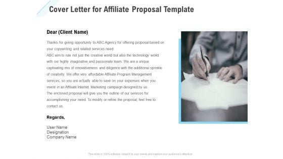 Commission Based Marketing Cover Letter For Affiliate Proposal Ppt Portfolio Grid PDF