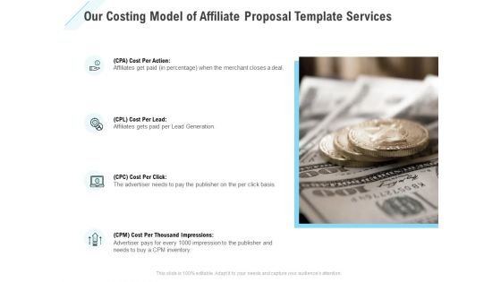 Commission Based Marketing Our Costing Model Of Affiliate Proposal Template Services Ppt Inspiration Example File PDF