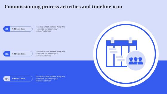 Commissioning Process Activities And Timeline Icon Ppt Show PDF