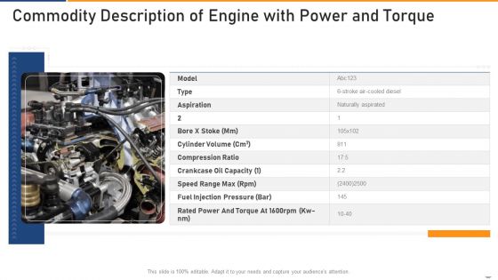 Commodity Description Of Engine With Power And Torque Clipart PDF