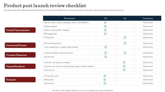 Commodity Launch Kickoff Administration Playbook Product Post Launch Review Checklist Brochure PDF