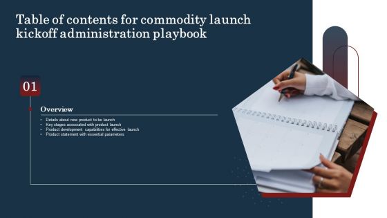 Commodity Launch Kickoff Administration Playbook Table Of Contents Formats PDF