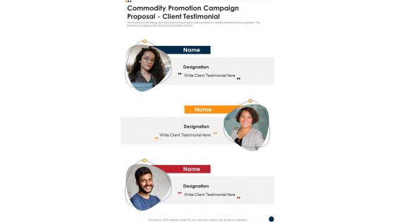 Commodity Promotion Campaign Proposal Client Testimonial One Pager Sample Example Document Commodity Promotion Campaign Proposal Client Testimonial One Pager Sample Example Document