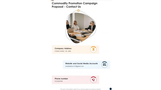 Commodity Promotion Campaign Proposal Contact Us One Pager Sample Example Document