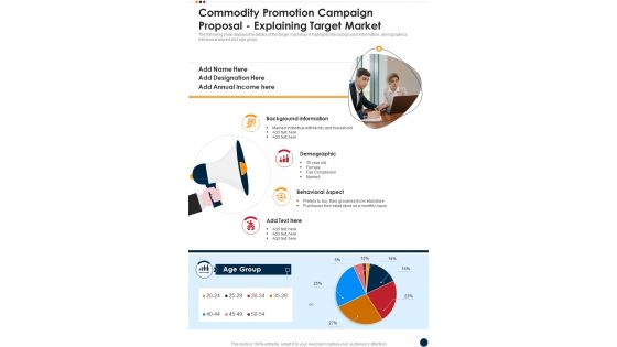 Commodity Promotion Campaign Proposal Explaining Target Market One Pager Sample Example Document