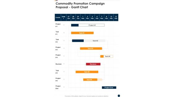 Commodity Promotion Campaign Proposal Gantt Chart One Pager Sample Example Document