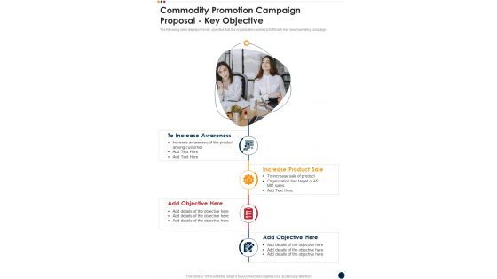 Commodity Promotion Campaign Proposal Key Objective One Pager Sample Example Document
