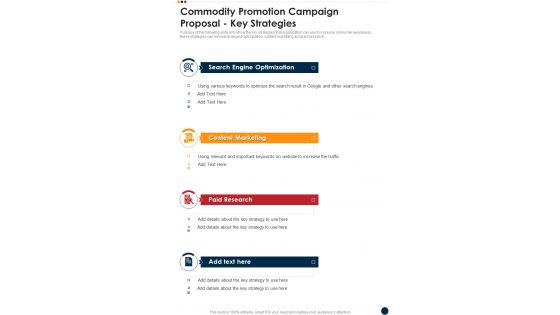 Commodity Promotion Campaign Proposal Key Strategies One Pager Sample Example Document Commodity Promotion Campaign Proposal Key Strategies One Pager Sample Example Document