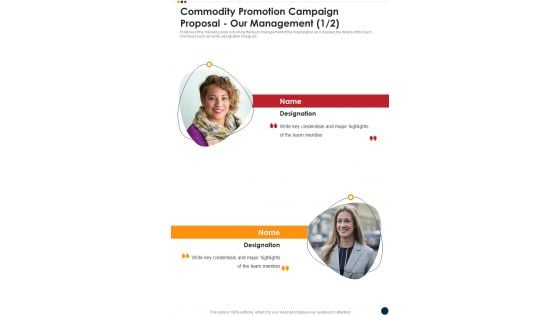 Commodity Promotion Campaign Proposal Our Management One Pager Sample Example Document Commodity Promotion Campaign Proposal Our Management One Pager Sample Example Document
