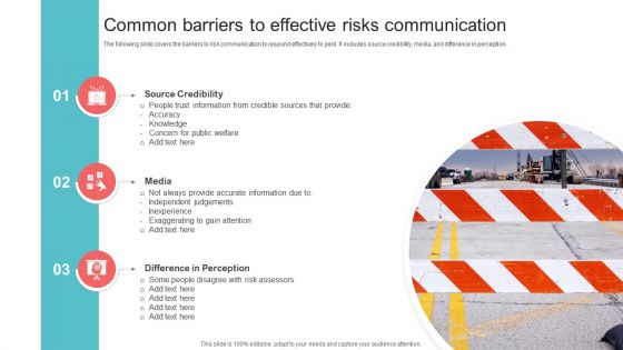 Common Barriers To Effective Risks Communication Ppt PowerPoint Presentation Gallery Guidelines PDF