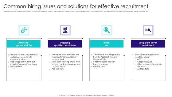 Common Hiring Issues And Solutions For Effective Recruitment Infographics PDF
