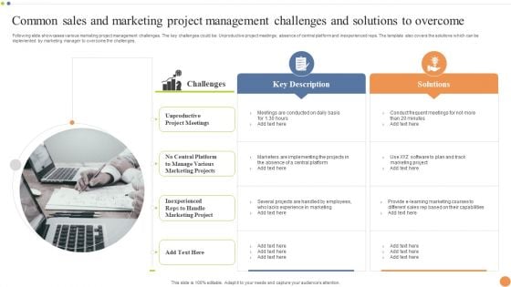 Common Sales And Marketing Project Management Challenges And Solutions To Overcome Background PDF