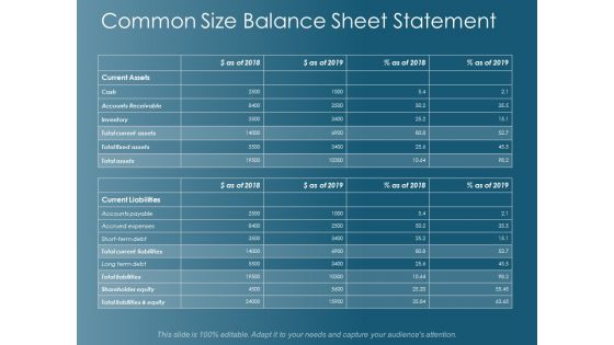 Common Size Balance Sheet Statement Ppt Powerpoint Presentation Inspiration Slides