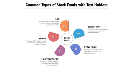 Common Types Of Stock Funds With Text Holders Ppt PowerPoint Presentation Ideas Example File