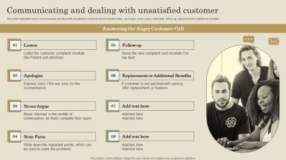 Communicating And Dealing With Unsatisfied Customer Ppt PowerPoint Presentation Diagram Lists PDF