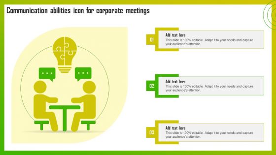 Communication Abilities Icon For Corporate Meetings Brochure PDF