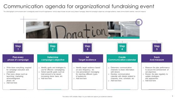 Communication Agenda For Organizational Fundraising Event Clipart PDF