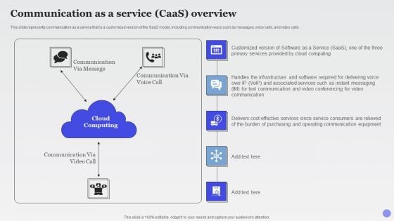 Communication As A Service Caas Overview Xaas Cloud Computing Models Ppt PowerPoint Presentation Styles Layout PDF