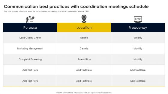 Communication Best Practices With Coordination Meetings Schedule Sample PDF