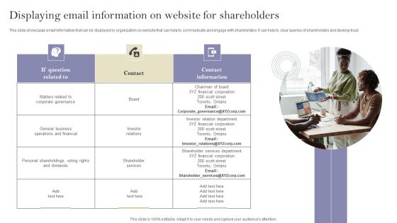 Communication Means And Techniques Displaying Email Information On Website For Shareholders Mockup PDF