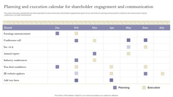 Communication Means And Techniques Planning And Execution Calendar For Shareholder Rules PDF