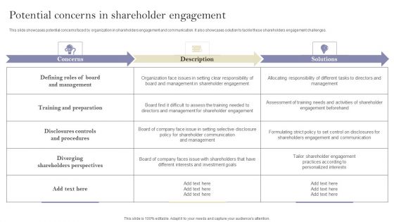 Communication Means And Techniques Potential Concerns In Shareholder Engagement Inspiration PDF