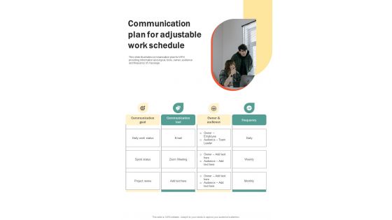 Communication Plan For Adjustable Work Schedule One Pager Sample Example Document