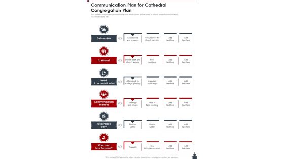 Communication Plan For Cathedral Congregation Plan One Pager Sample Example Document Communication Plan For Cathedral Congregation Plan One Pager Sample Example Document