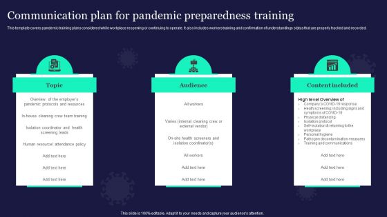 Communication Plan For Pandemic Preparedness Training Infographics PDF