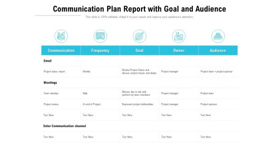 Communication Plan Report With Goal And Audience Ppt PowerPoint Presentation Professional Gallery PDF