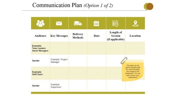 Communication Plan Template 1 Ppt PowerPoint Presentation Styles Maker