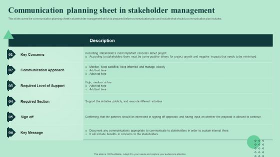 Communication Planning Sheet In Stakeholder Management Strengthen Manage Relationships Rules PDF