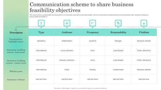 Communication Scheme To Share Business Feasibility Objectives Clipart PDF