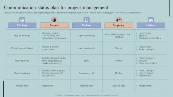 Communication Status Plan For Project Management Diagrams PDF