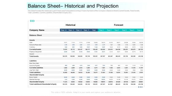 Community Capitalization Pitch Deck Balance Sheet Historical And Projection Formats Pdf