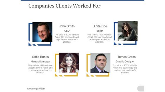 Companies Clients Worked For Ppt PowerPoint Presentation Portfolio Deck Companies Clients Worked For Ppt PowerPoint Presentation Portfolio Deck