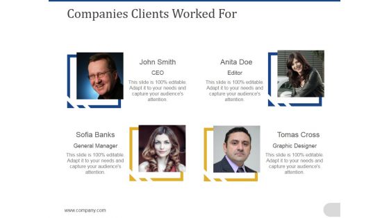 Companies Clients Worked For Ppt PowerPoint Presentation Portfolio Deck