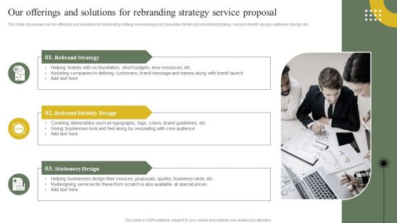 Company Advertising Solutions Our Offerings And Solutions For Rebranding Strategy Inspiration PDF