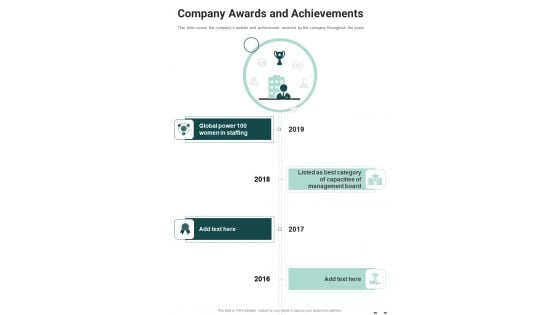 Company Awards And Achievements One Pager Documents