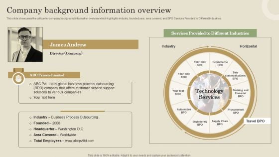 Company Background Information Overview Ppt PowerPoint Presentation File Example PDF