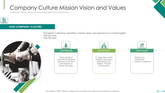 Company Culture Mission Vision And Values Ppt Model Maker PDF
