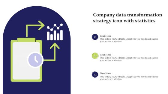 Company Data Transformation Strategy Icon With Statistics Ppt Show Visual Aids PDF