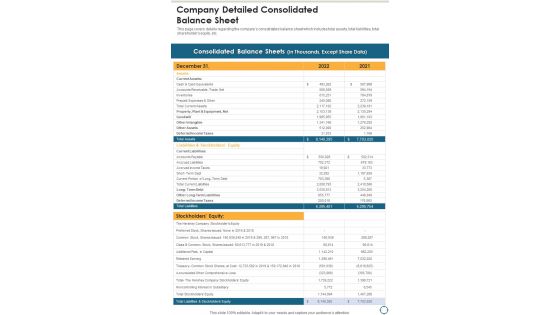 Company Detailed Consolidated Balance Sheet One Pager Documents