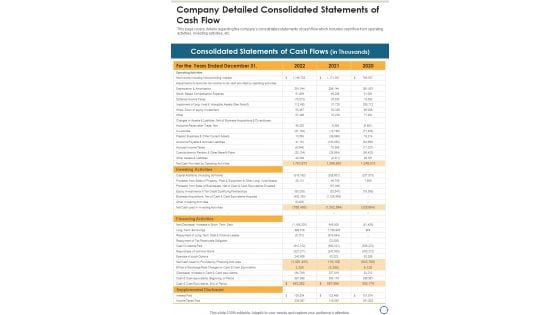 Company Detailed Consolidated Statements Of Cash Flow One Pager Documents Company Detailed Consolidated Statements Of Cash Flow One Pager Documents