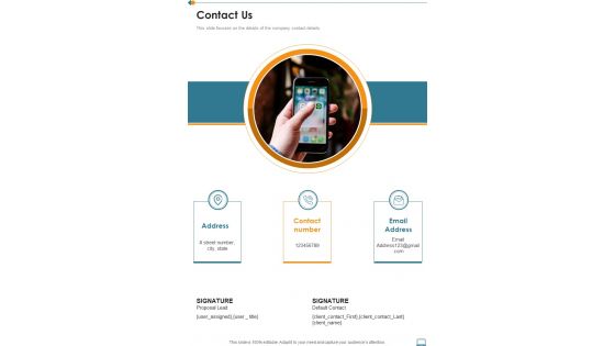 Company Development Proposal Contact Us One Pager Sample Example Document Company Development Proposal Contact Us One Pager Sample Example Document
